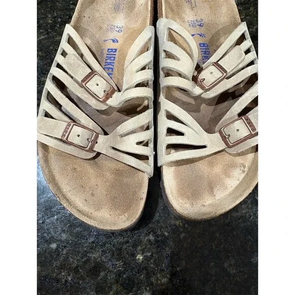 Birkenstock Granada Slide Sandals Womens EU 39 Beige Cutout 2 Buckle - Picture 6 of 7